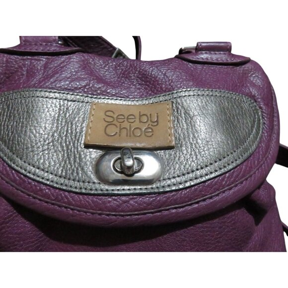See By Chloe Purple & Silver Italian Leather Crossbody Handbag concealed pocket - Picture 11 of 14